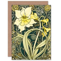 Narzisse Blume Gelb GrüN Filigran Floral Jugendstil Geburtstagskarte