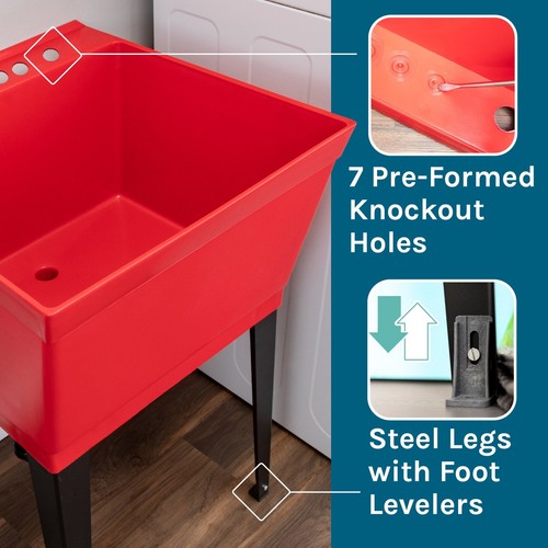 Tehila Utility Sink with Black Pull-Out Faucet 19 Gallon - Red - Picture 8 of 10
