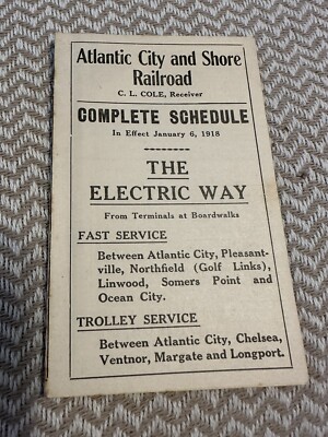 1900 s - Atlantic City & Shore Railroad Fahrplankarte - kompletter Fahrplan !!!!!!