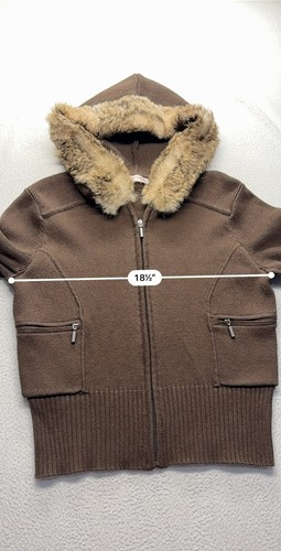 Nine & Co. Weekend Brown Knit Hoodie Jacket With Faux Fur #7554 - Picture 6 of 7