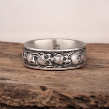 Skulls In Smoke Gothic Band Ring, Mens Statement Wedding Promise, Oxidized