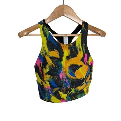 Lululemon Energy Bra High Neck Longline Abstract Brushstroke Multi Color Size 6