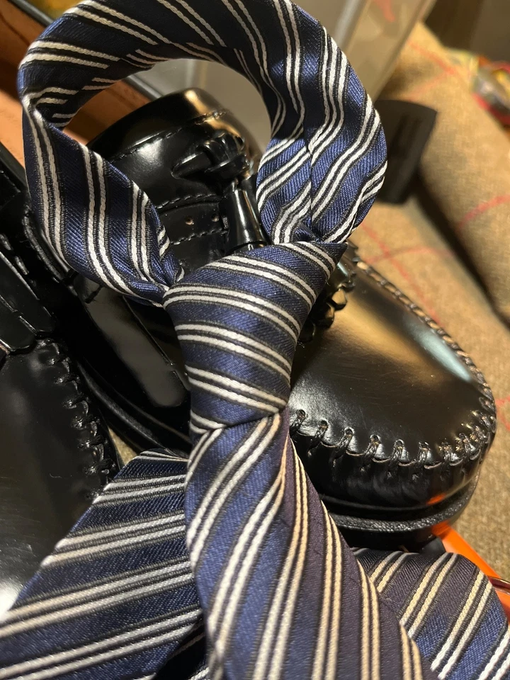 NEVER BEEN KISSED Oak Island Tienda Para Hombre: Nueva Corbata Para Hombre Plateada y Azul Foto 3 de 4