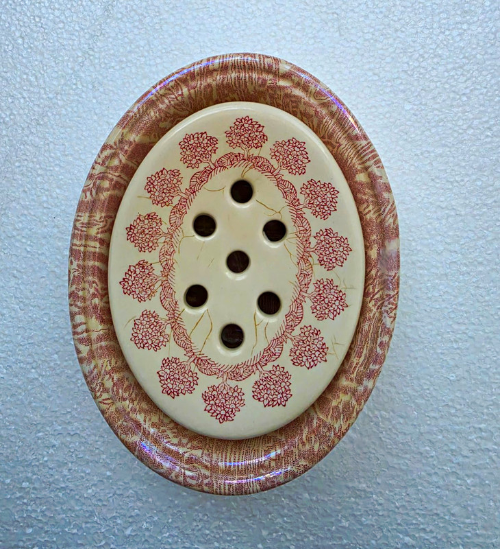 Crabtree & Evelyn Mason's Ironstone Floral Draining Soap Dish Oval Pink