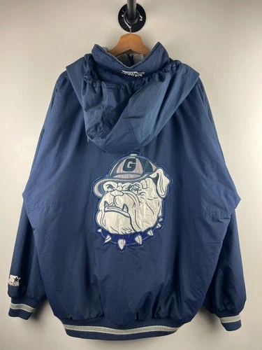 Vintage 90s Starter Georgetown Hoyas Navy Hooded Jacket Size XL - Picture 1 of 10