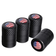 American Flag Valve Stem Caps, Aluminum USA Tire Valve Caps, Black/USA