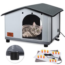 Insulated Heated Cat House Indoor/Outdoor, Elevated Cat House with Heated Pad...