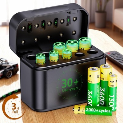 30-Year Power Solution Rechargeable Batteries with Charger: 5 AA & 5 AAA Low ...