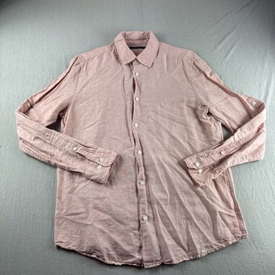 Perry Ellis Linen Blend Shirt Mens M Pink Long Sleeve Button Up Roll Tab Preppy