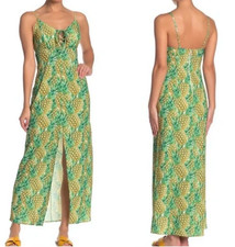 Show Me Your Mumu Leyton Sleeveless Pineapple Maxi Dress Slit Tropical Green M