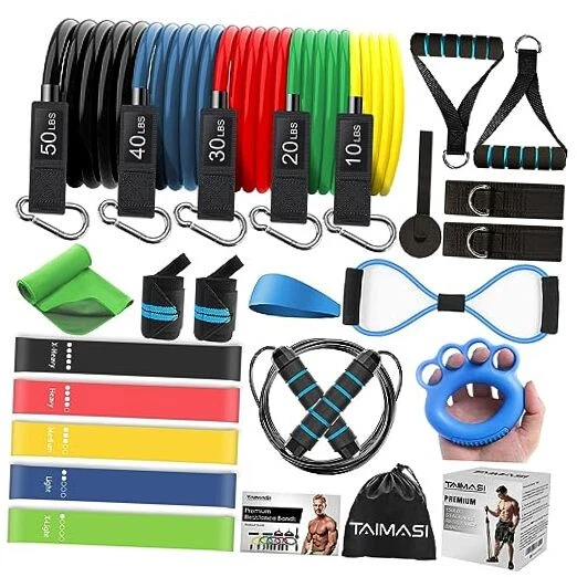23Pcs Resistance Bands Set Workout Bands, 5 Stackable Exercise Bands with