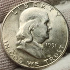 1951 S Franklin Half Dollar, Choice AU, 90% Silver - 0.3617 Troy Ounces, F-51s
