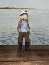 Hand Carved Wood Sea Captain Sculpture Nautical Beach Sailor Figurine 2.5  x8  