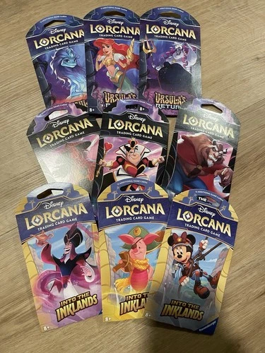 Lorcana Sleeved Packs Lot X 9: Floodborn, Into The Inklands, and Ursula’s Return