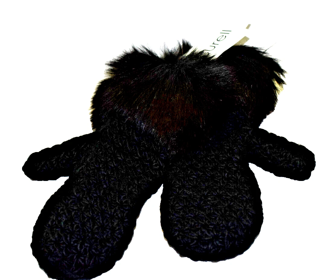 Surell Handmade Starfish Knit Mittens Gloves Faux Fur Cuff Black New! NWT