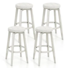 30" Swivel Bar Stool Set of 2 w/ Rubber Wood Frame & Tufted Seat Footrest Beige