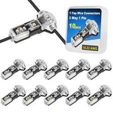 T Tap Wire Splice Connectors for 18-22 AWG Wires - 3 Way 1 Pin Solderless Low