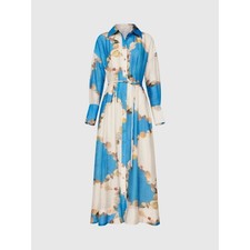 Caroline Constas Blue White Seashell Print Maxi Shirt Dress NWT Size L