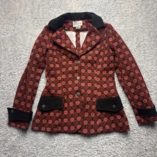 Lou Ette Of California Vintage Jacket Size 11-12 Red Patterned 3-button
