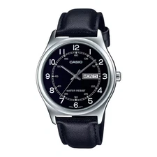 Casio Men’s Black Leather Watch with Black Dial - MTP-V006L-1B2UDF