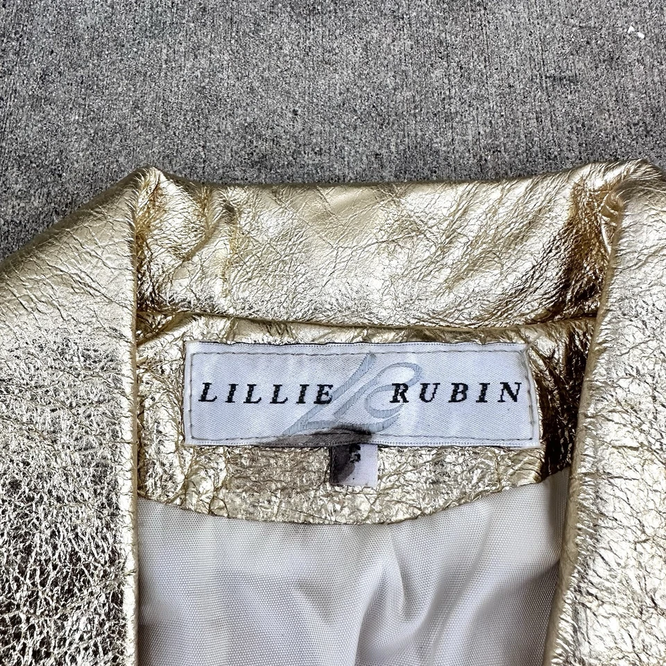 Vintage Lillie Rubin Genuine Leather Metallic Gold Jacket 18x18 Size 6 - Image 2 of 4