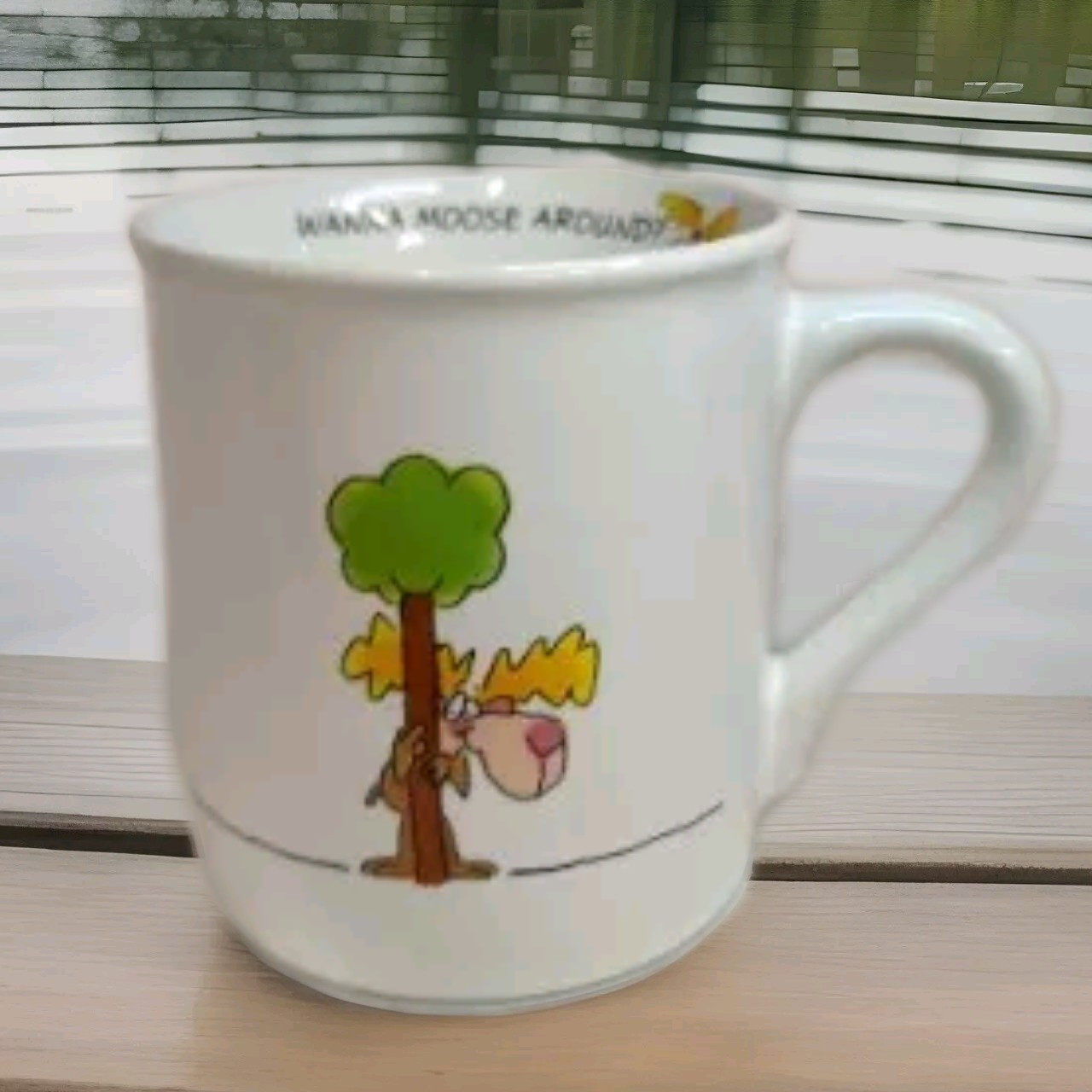 Hallmark Rimshots Wanna Moose Around Coffee Mug Cup 1986 Japan Humor Funny
