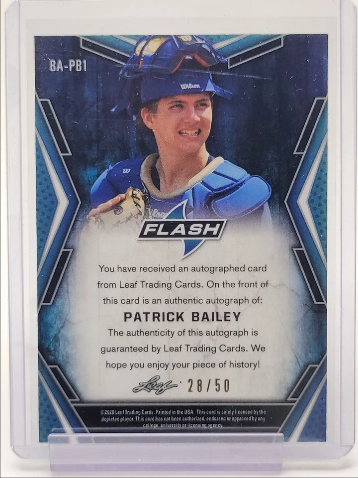 PATRICK BAILEY 2020 LEAF FLASH XRC ROOKIE AUTOGRAPH BLUE RC AUTO /50 Q4762 - Image 2 of 2