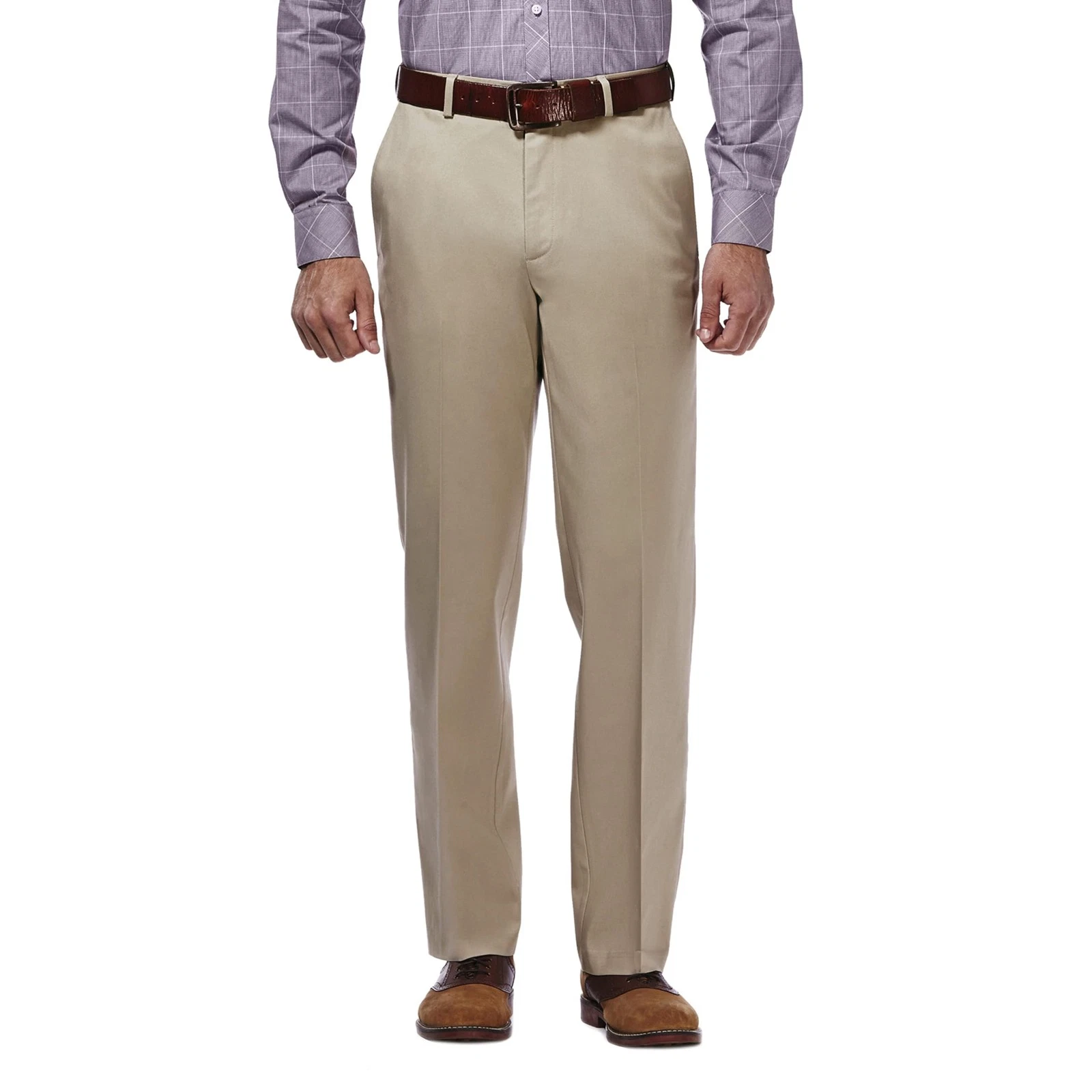 Haggar Mens Premium No Iron Khaki Classic Fit Expandable Waist Flat Front 40W x