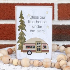 Camper Decor Gifts Summer Camping Wooden Block Sign Star Sky Camp Pine Trees