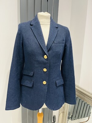 Joules Parade Tweed Sakko Uk 10 Blau Wolle Fischgrät Country Hacking Blazer