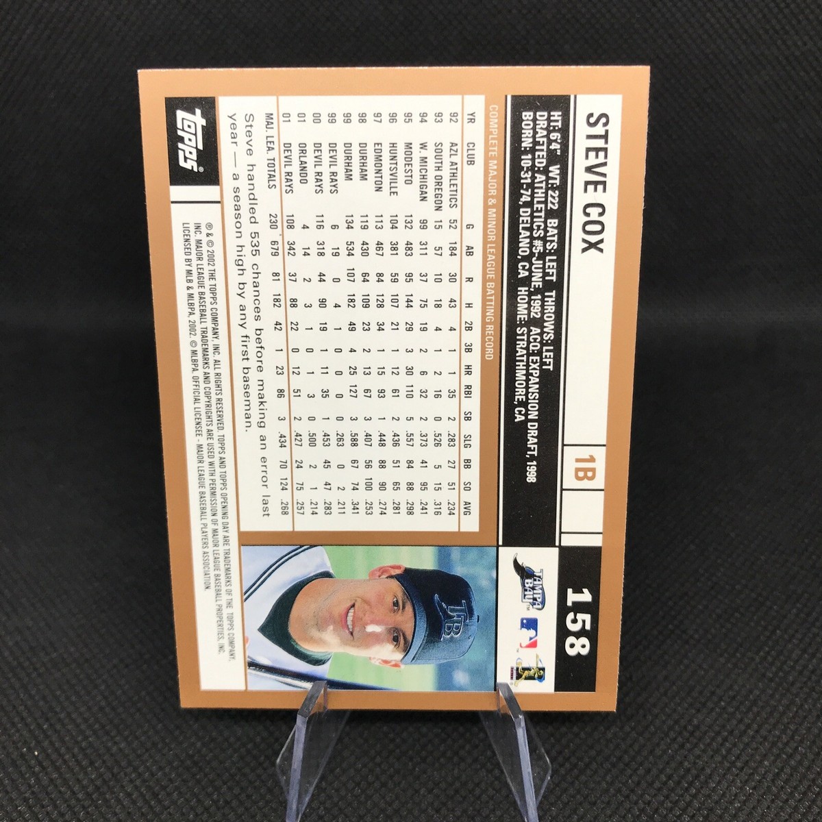 2002 Topps Opening Day Steve Cox #158 rays | eBay