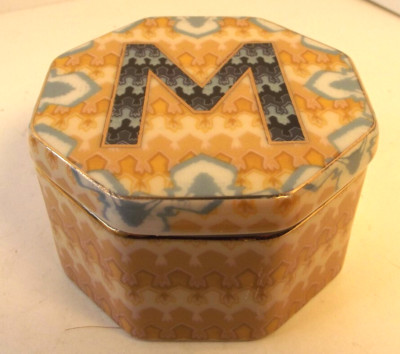 Anthropologie Trinket Box With Initial  ''M'' Ceramic Octagonal Gold Trim