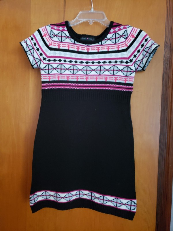 Girl's Sweater Dress by Derek Heart Size L14. Black with geometric designs.  