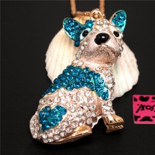New Blue Enamel Rhinestone Lovely Shar Pei Dog Pendant Fashion Women Necklace