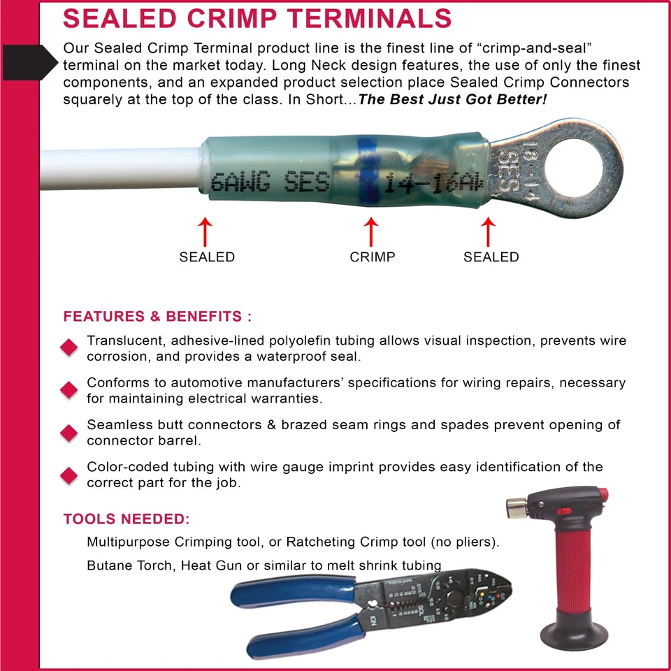 NSPA KrimpaSeal Sealed Crimp Long Neck Ring Terminal Connector, Blue 16-14 AWG - Image 4 of 4