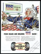 1955 Uncle Sam tied down by bad roads highways General Tire vintage print ad