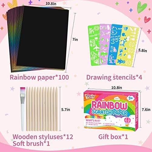117 Teile Regenbogen Kratzpapier Kunst Set Magic Kratzpapier für Kinder DIY Basteln - Bild 2 von 7