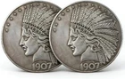 2PCS 1907 Antique Liberty Indian Head $10 Dollar Coin, Uncirculated Morgan Silve