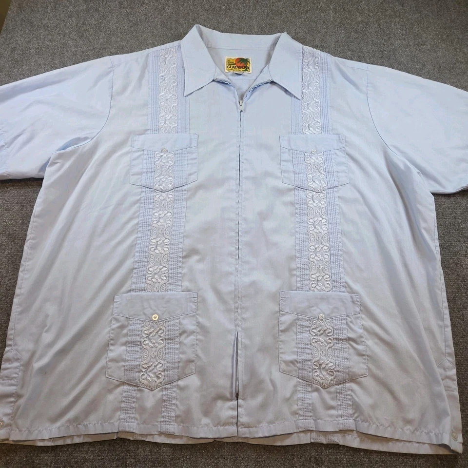 The Genuine Haband Guayabera Men’s XXL Blue Embroidered Casual Shirt Zip Front - Image 1 of 4