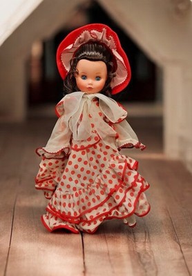 Vintage Italian Furga Doll Carmen Red Polka Dot Dress Rootes Lashes 18''