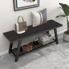 Industrial Entryway Bench Rustic Wood and Metal Storage Bench for Indoor Livi...