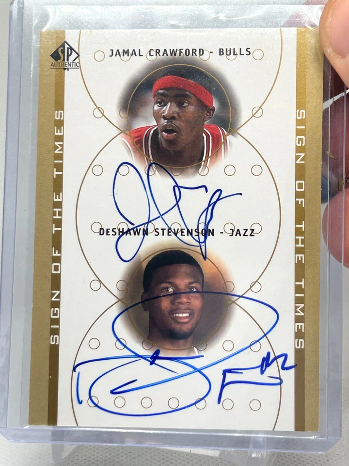 Auténtico Jamal Crawford DeShawn Stevenson Sign of the Times 2000-01 SP RC automático Foto 2 de 2