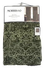 2 William Morris & Co Window Curtain Panels Strawberry Thief Sage Green 38 x 96”