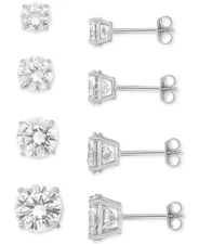 Giani Bernini 4-Pc Cubic Zirconia Stud Earrings Set Sterling Silver Gift Box