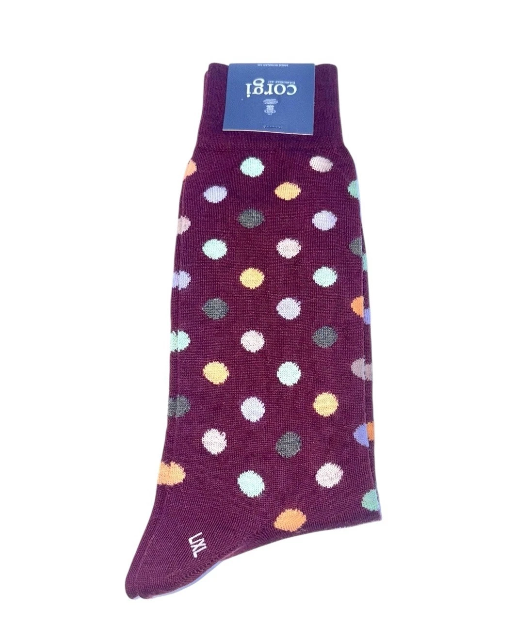 Corgi Men’s Socks Polka Dots Wool Designer Size L / XL Dress Smart BNWT Multi