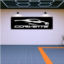 Corvette C8, C7, C6, C5, C4 Flag Banner 71x24" – Garage Wall Decor for Car Fans