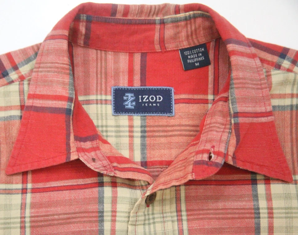 Средний Izod красный хлопок карман платье рубашка на пуговицах короткий рукав JKT189 - Изображение 3 из 4