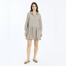 Cynthia Rowley Classic Tan Linen Blend Bubble Hem Long Sleeve Dress Size XL NWT
