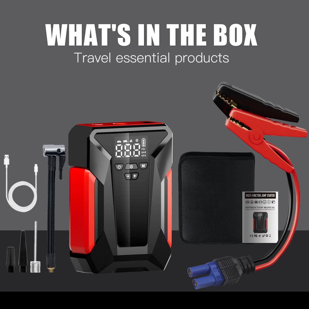 Avviamento Auto Jump Starter 10000mah Powerbank Compressore Pompa Aria Emergenza - Miniatura 12