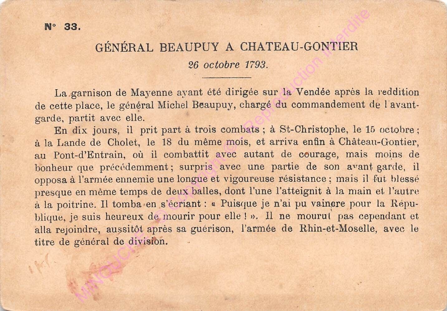 Chromo Histoire of France General Beaupuy IN Castle Gontier n33 | eBay